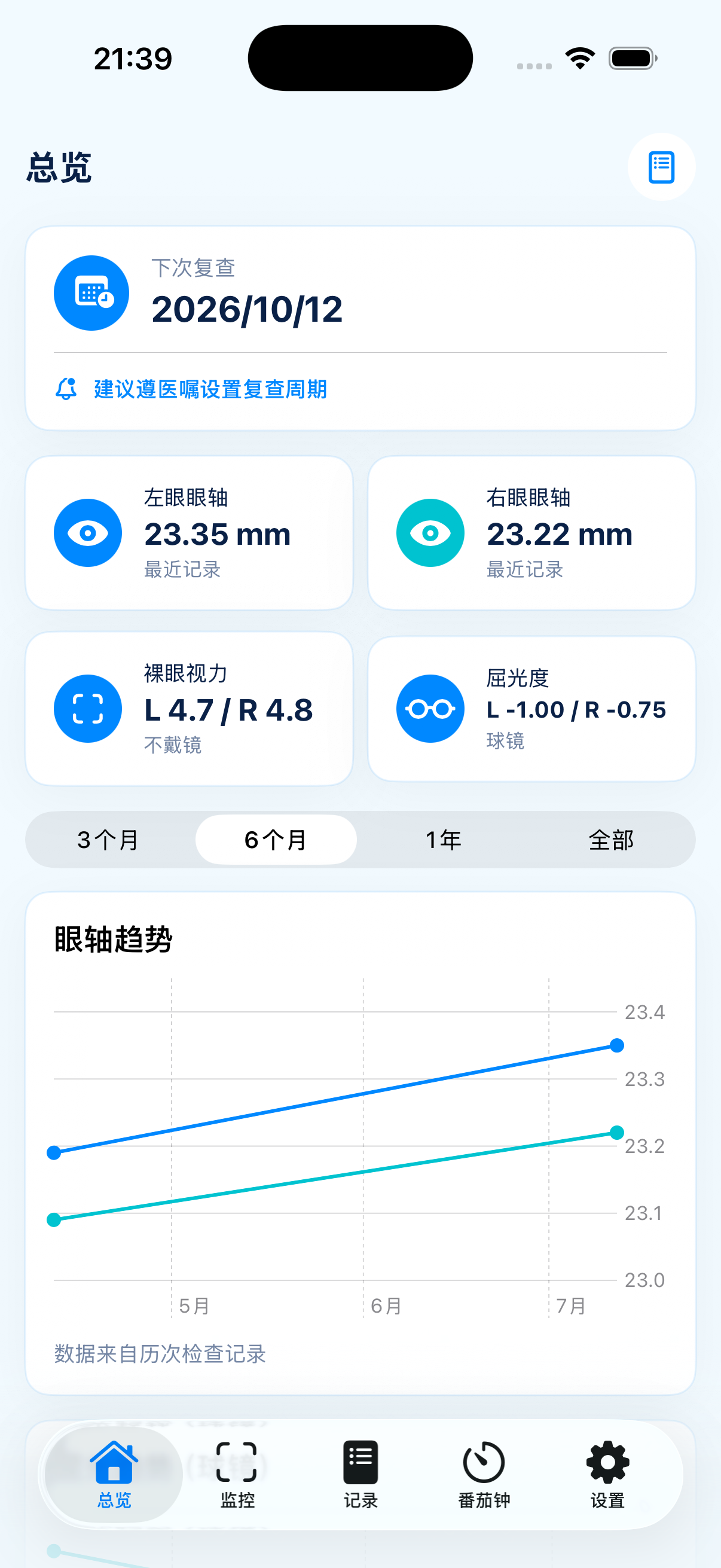 瞳伙伴总览界面